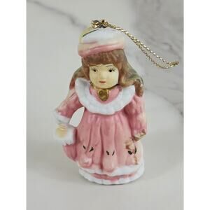 Victorian Lady Girl Ornament Pink Dress 2 3/4" Figurine Christmas 80's Home Deco